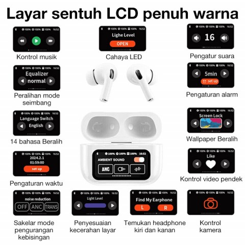 Headphone nirkabel layar sentuh ENC