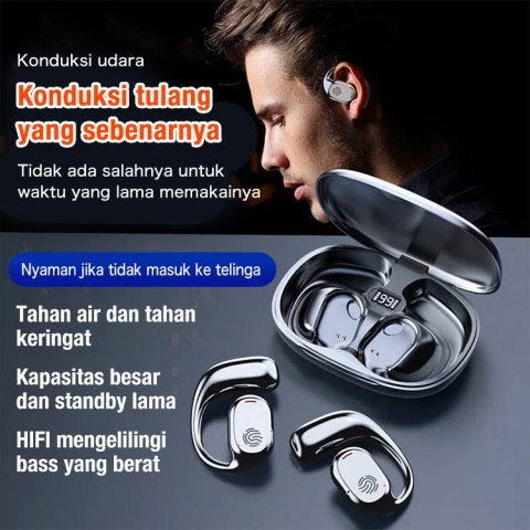 headset Bluetooth gantung telinga konduksi tulang asli yang tahan lama