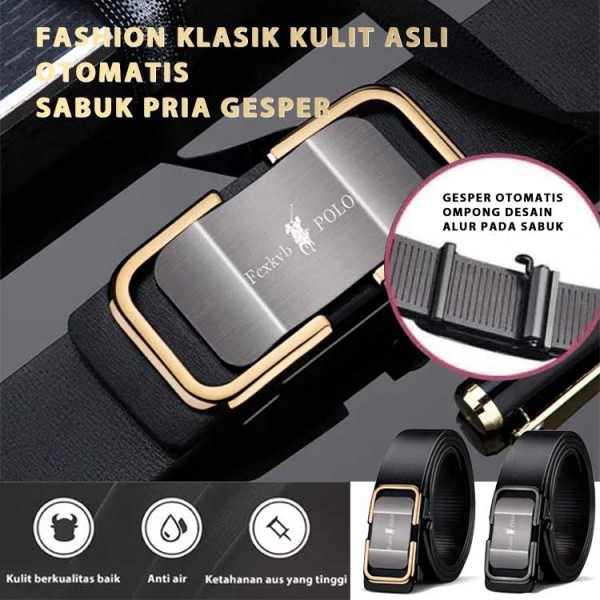 Sabuk Pria Gesper Otomatis Kulit Asli Fashion Klasik