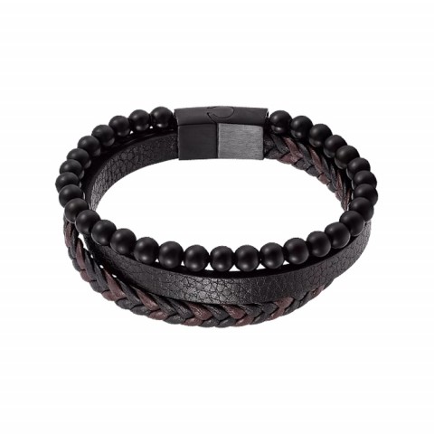 Natural Stone Obsidian Magnetic Buckle Men Leather Bracelet