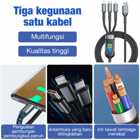 Kabel Data Tiga-dalam-satu Pengisian Daya Ultra-cepat Bercahaya ...