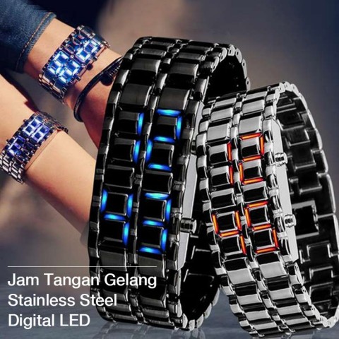 Jam Tangan Gelang Stainless Steel Digital LED