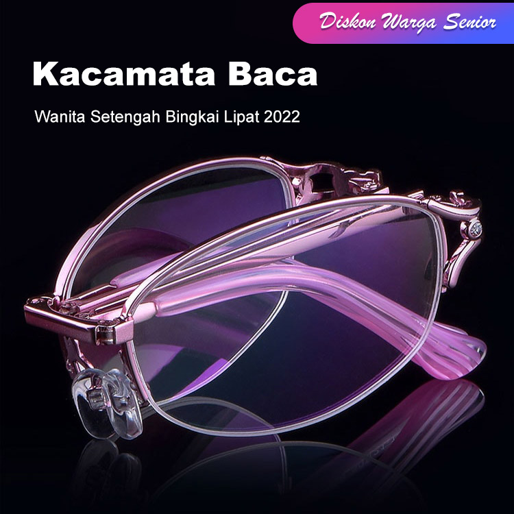Diskon Warga Senior - 2022 Kacamata Baca Wanita Setengah Bingkai Lipat-beli sekarang dapatkan gratis kotak kacamata