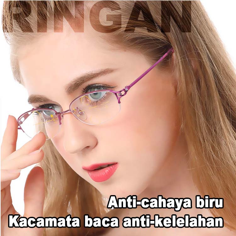 Diskon Warga Senior - 2022 Kacamata Baca Wanita Setengah Bingkai Lipat-beli sekarang dapatkan gratis kotak kacamata