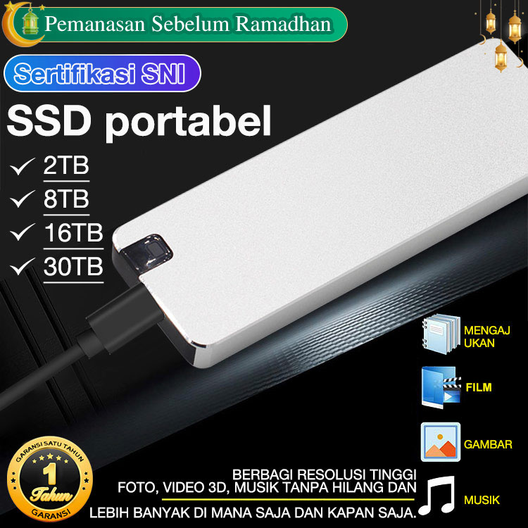 Pemanasan Sebelum Ramadhan-Garansi satu tahun-SSD Portabel Baru yang Ditingkatkan - Pasang dan Mainkan, Hingga 30TB, Kecepatan pencahayaan